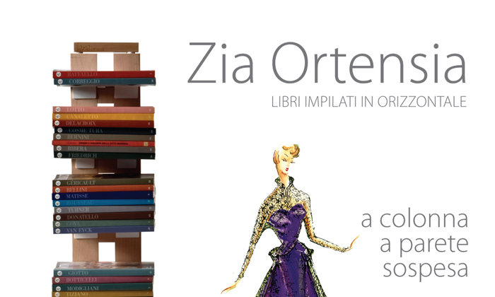 The Zia Ortensia bookshelf sets the books horizontal